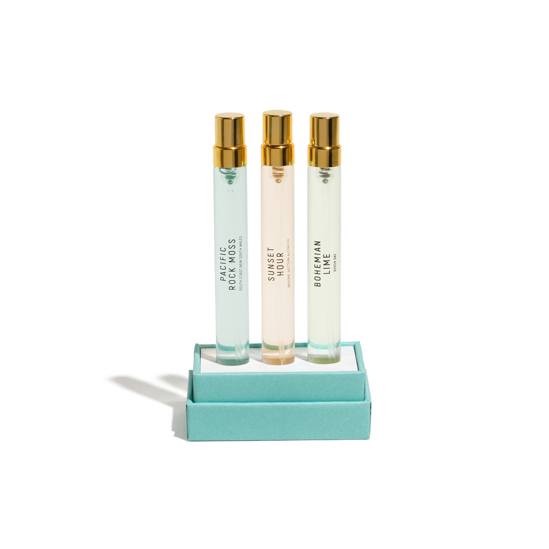 Coast to Coast Travel limited edition trio 3 x 10ml perfume sprays in turquoise box