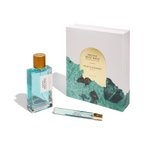 Pacific Rock Moss holiday gift set with eau de parfum and travel spray in botanical box