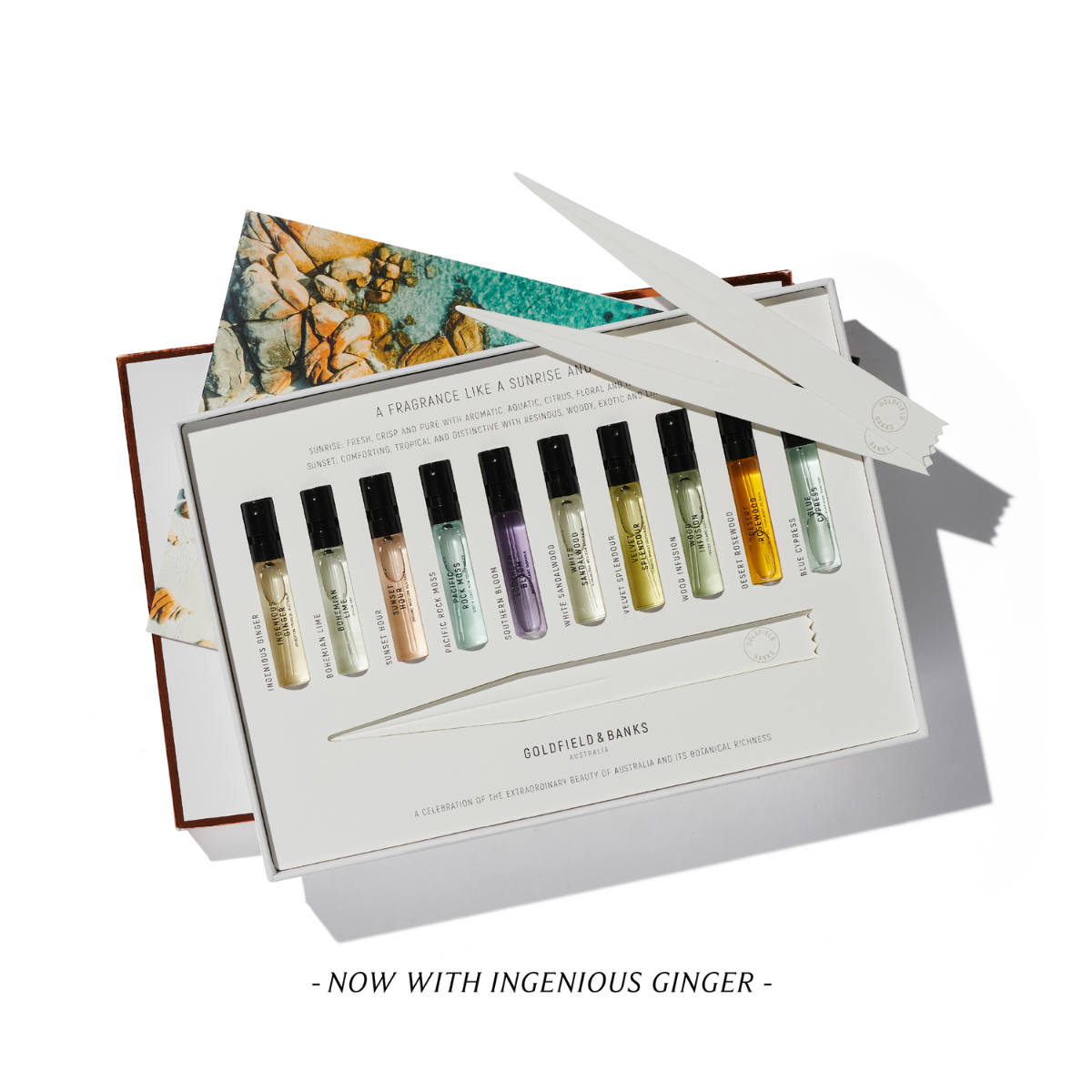 Discovery Sample Collection set of 10 fragrance vials with testing strips in an open box